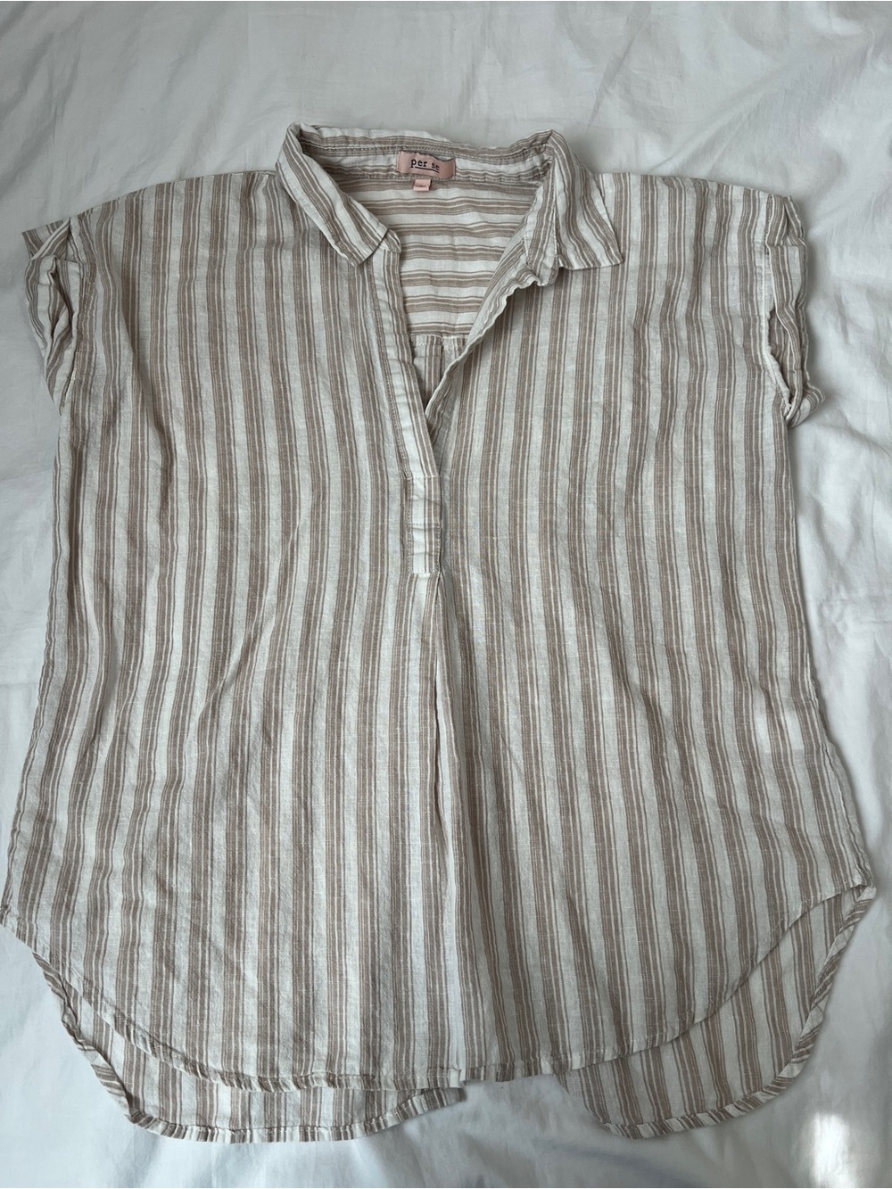 Per Se Linen Blend Striped Oversized Shirt – Size L